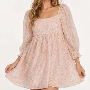 Thirty Thirty LA Pink Floral Eyelet Babydoll Mini Dress Puff Sleeve Sz M